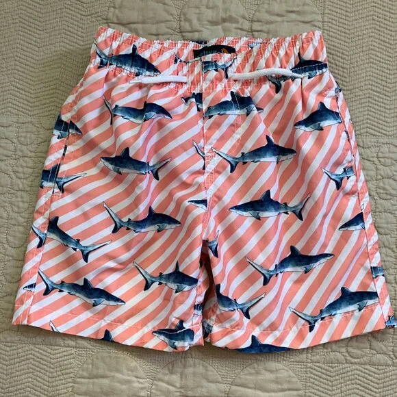Boys Sz. 6/7 Shark Swim Trunks (Trunks, Carter's, Op) & New Eddie Bauer Swim Top - Picture 9 of 16